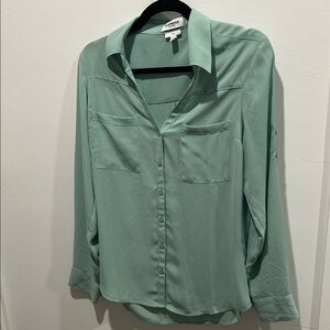 Express Light Green Button-Down Blouse